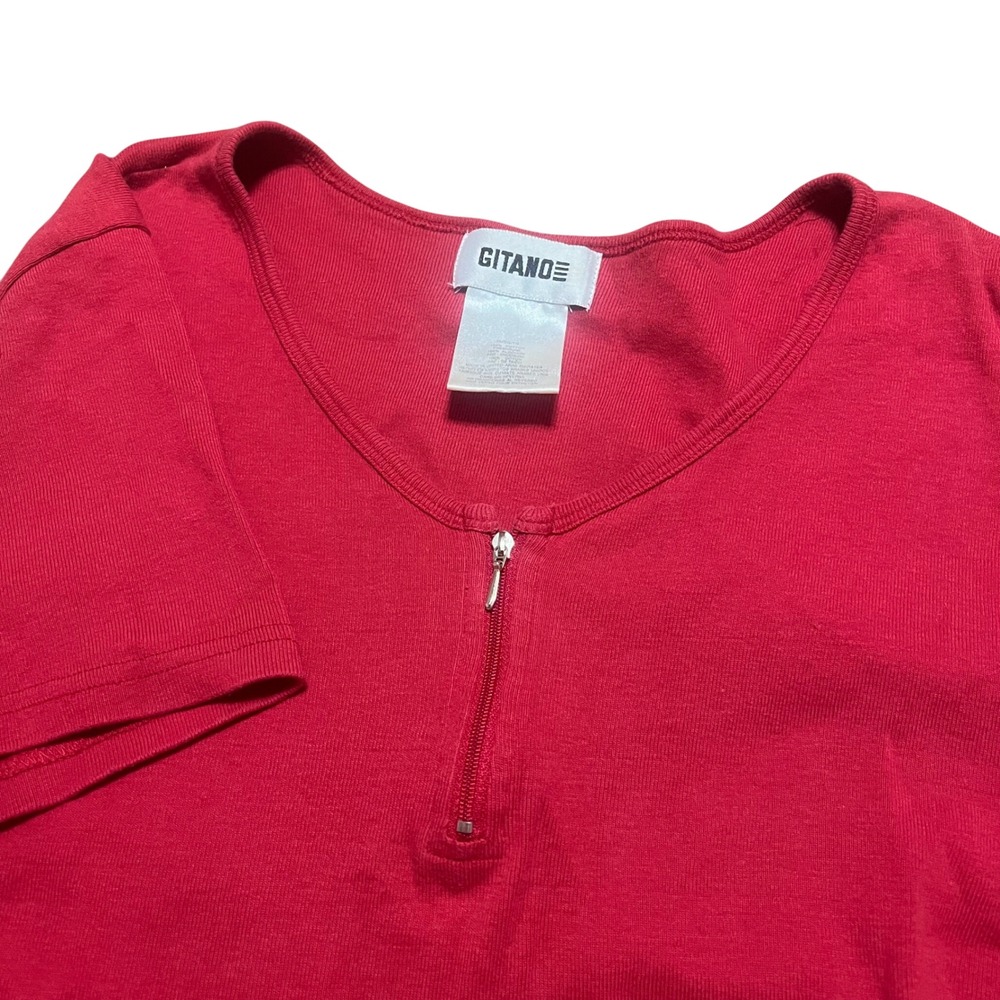 GITANO Red Short Sleeve T Shirt Women Size 1X Zipper Neck Ribbed Knit